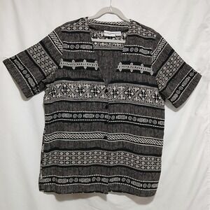 Alfred Dunner Button Down Top Aztec‎ Print Short Sleeve Blouse Size L